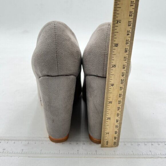 FOWT Grey Wedge Almond Toe Thick High Heel Slip On Comfy Faux Suede Pump - Picture 5 of 8